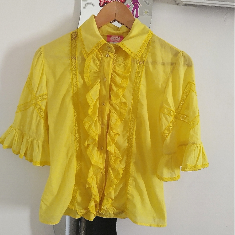 SOLD! BluGirl Blumarine Yellow Beaded Blouse